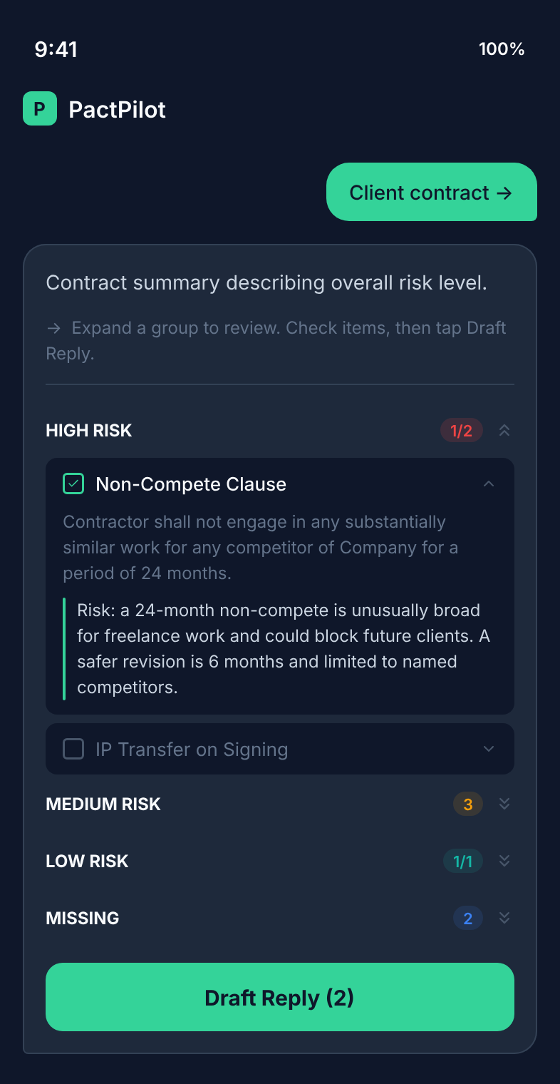 PactPilot contract analysis screen
