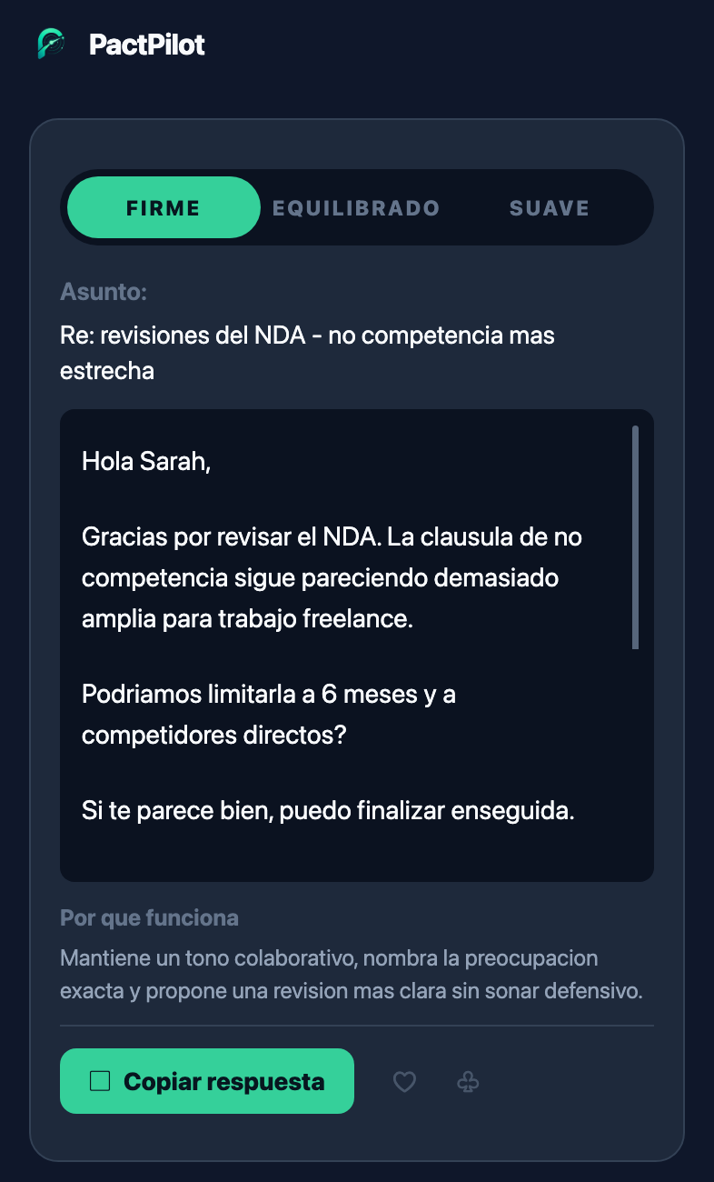 Pantalla de redacción de PactPilot