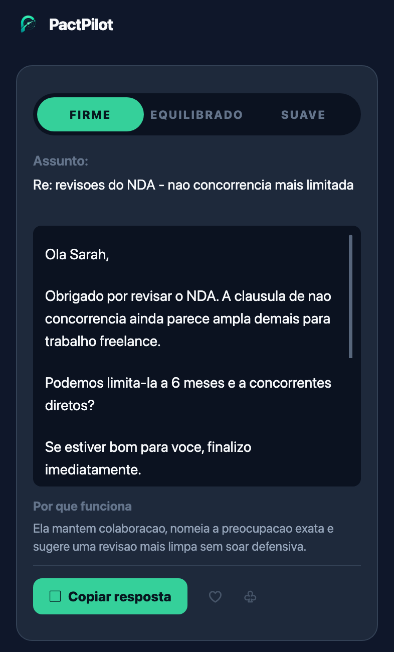 Tela de redação do PactPilot
